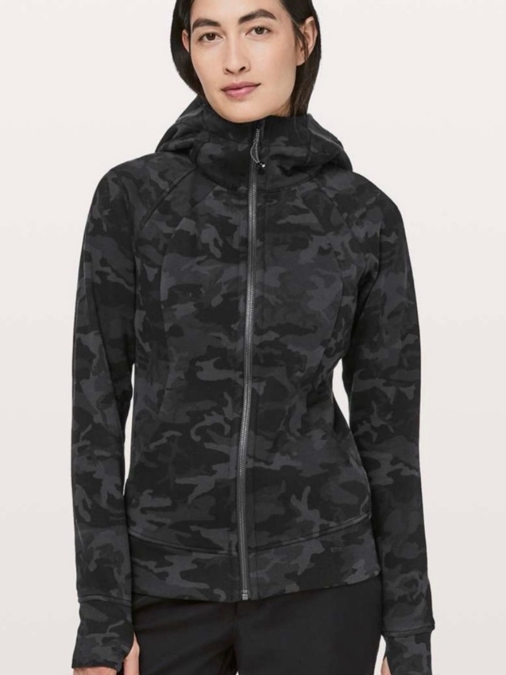 Lululemon Athletica Black Charcoal Camo Scuba Full‑Zip Hooded Jacket